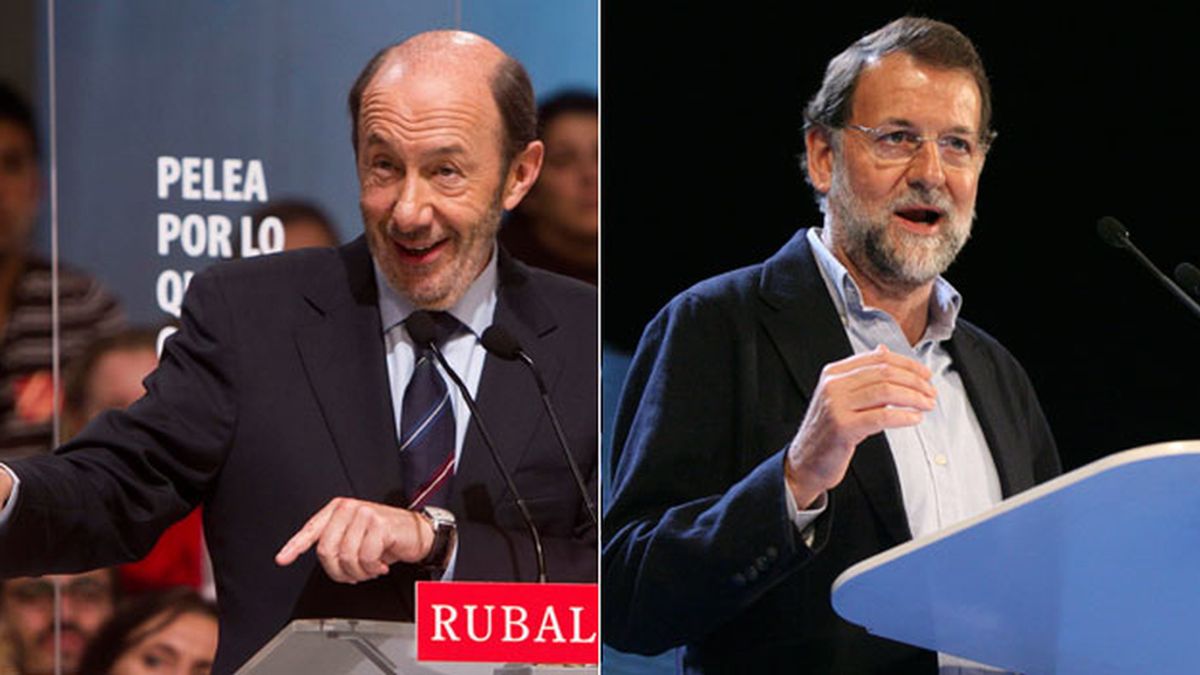 Alfredo Pérez-Rubalcaba y Mariano Rajoy, en su último día de campaña