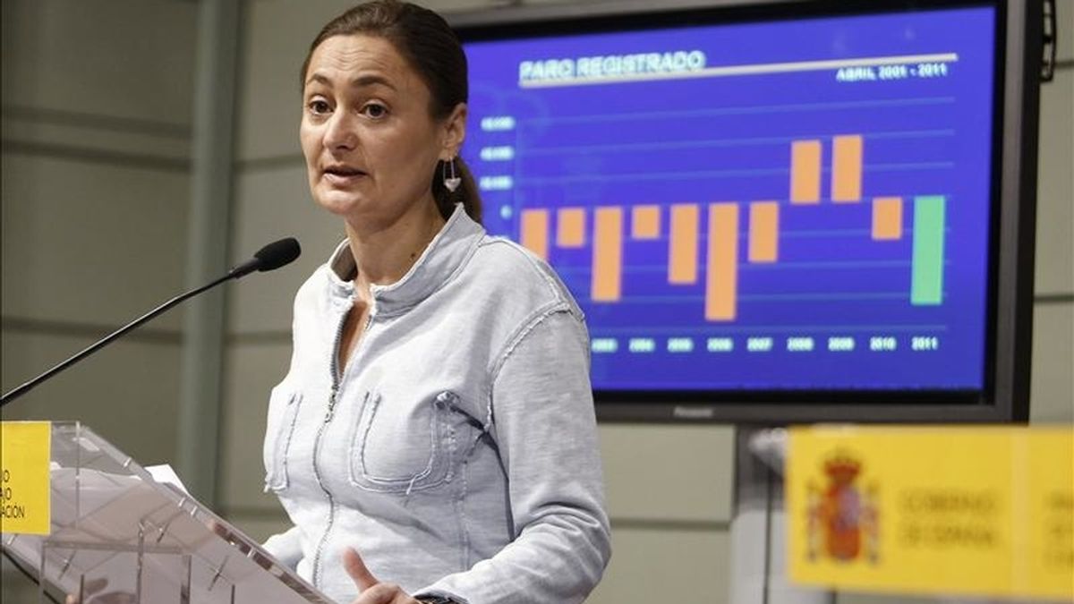 La secretaria de Estado de Empleo, Mari Luz Rodríguez, durante la rueda de prensa que ofreció para informar de los datos de desempleo del mes de abril. EFE/Archivo