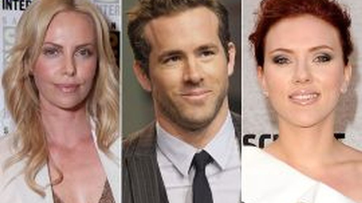 Charlize Theron, Ryan Reynolds y Scarlett Johansson podrían estar protagonizando un triángulo amoroso. Fotos: Gtres.