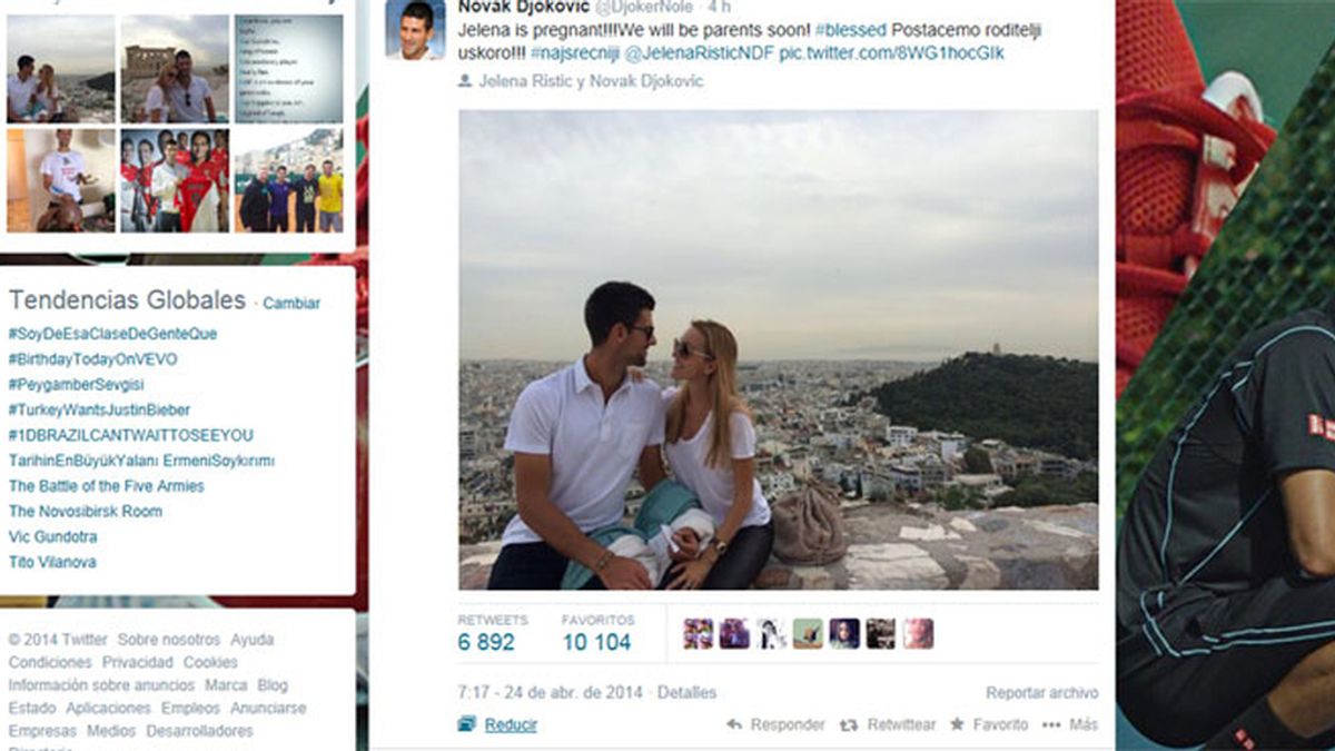 Novak Djokovic anuncia su paternidad en Twitter