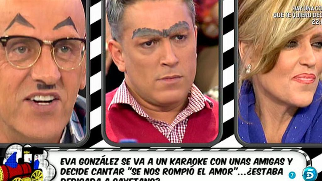 Paz Padilla pinta el bigote y las cejas a los colaboradores
