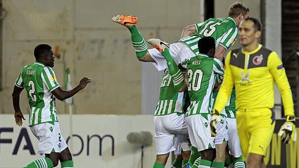 El Betis celebra su gol ante el Rubin Kazan. El Betis celebra su gol ante el Rubin Kazan.