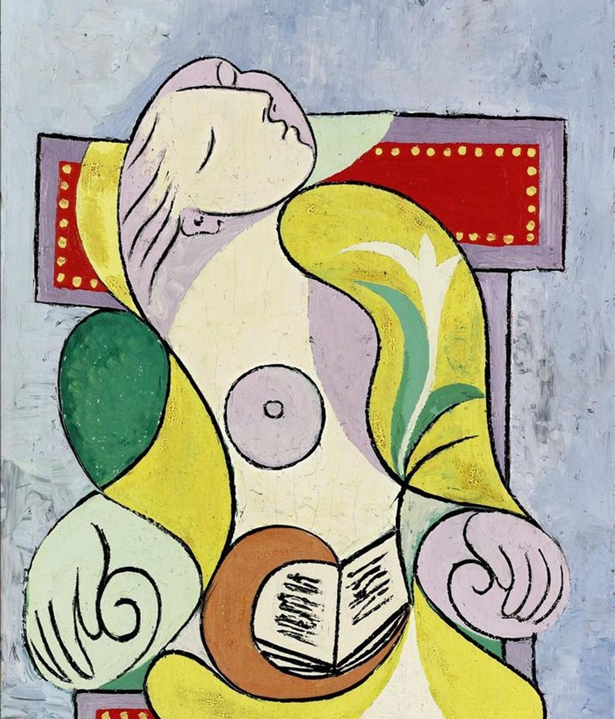Reproducción de la pintura en óleo sobre lienzo del artista español Pablo Picasso "La Lecture" (1932), una de las más de cincuenta obras impresionistas y de arte moderno y contemporáneo que se exponen desde, en la sede de Sotheby's en Nueva York. EFE