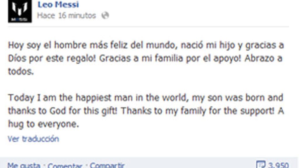 Leo Messi hace pública su paternidad en Facebook