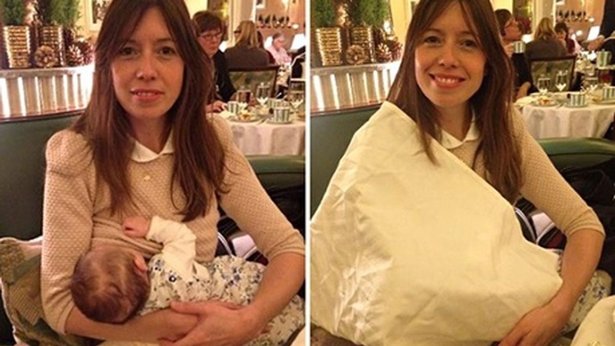 Louise Burns dando de mamar a su bebé en el hotel Claridge’s de Londres