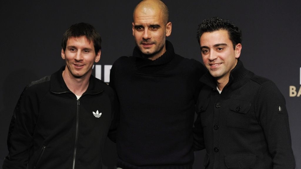 Guardiola, Messi y Xavi posan en la previa