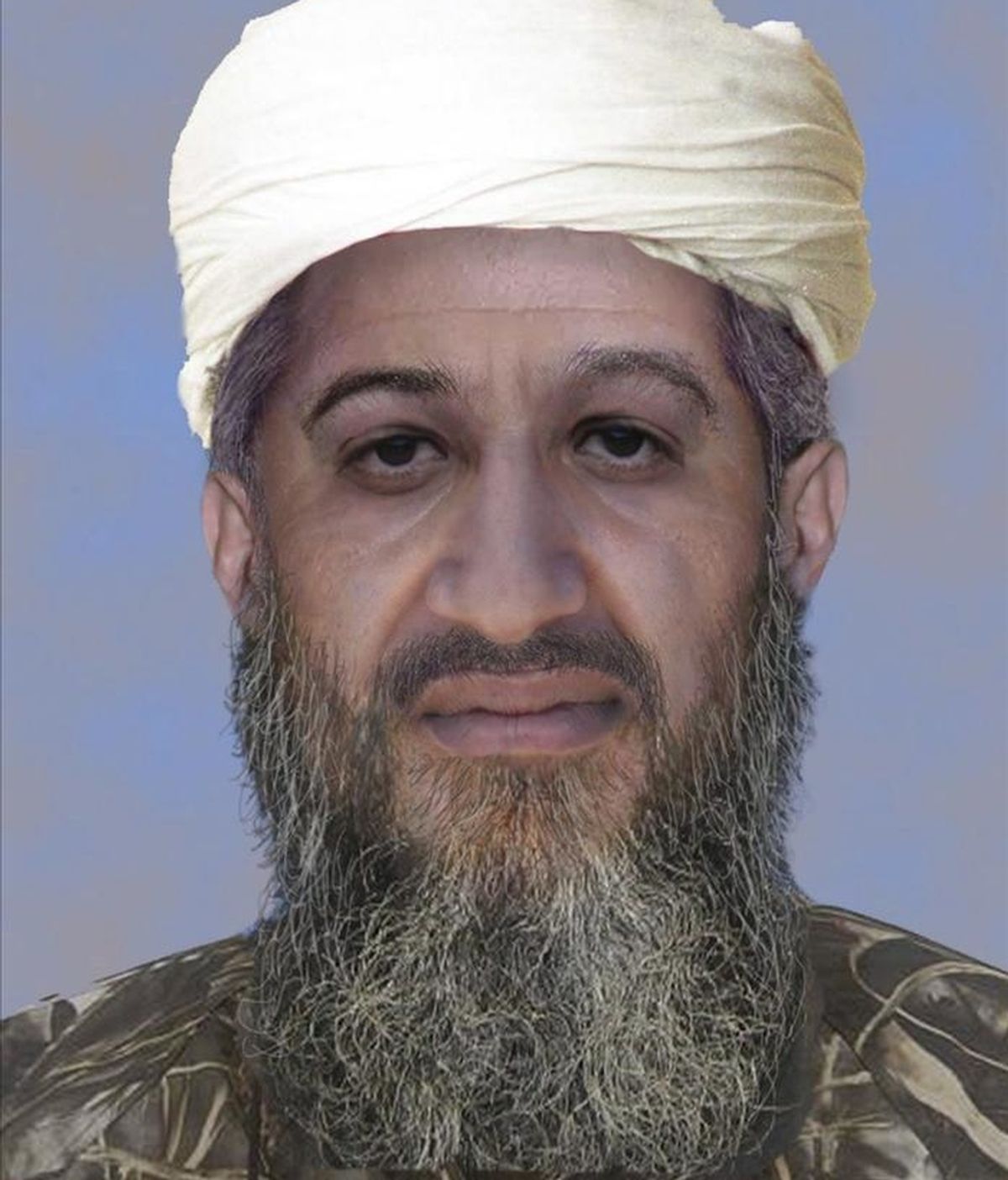 Fotografía de archivo facilitada el 15 de enero de 2010 por el FBI que muestra la "progresión de edad" del líder de Al Qaeda, Osama Bin Laden, realizada por medios digitales para mostrar el aspecto físico que podría tener en la actualidad. EFE