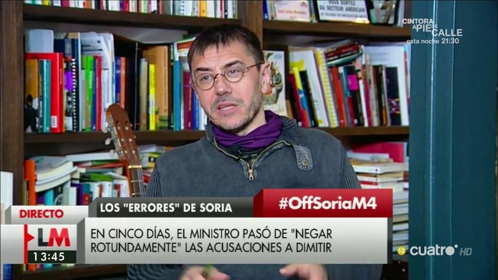 Monedero, tras la dimisión de Soria: “Aquí solo se asumen responsabilidades políticas cuando sale a la luz el escándalo”