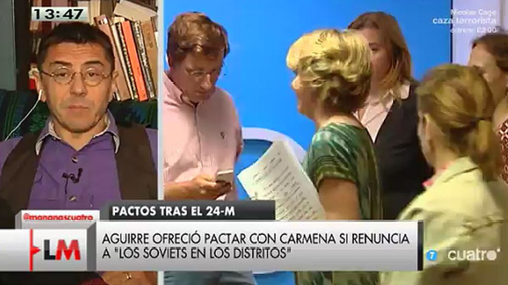Monedero, a Aguirre: "Este es el soviet de mi casa, está invitada a tomar café"