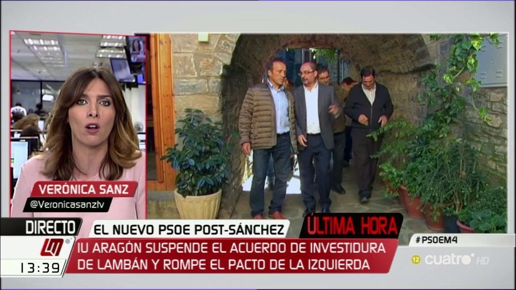 Última hora: Izquierda Unida suspende el acuerdo con el PSOE en Aragón