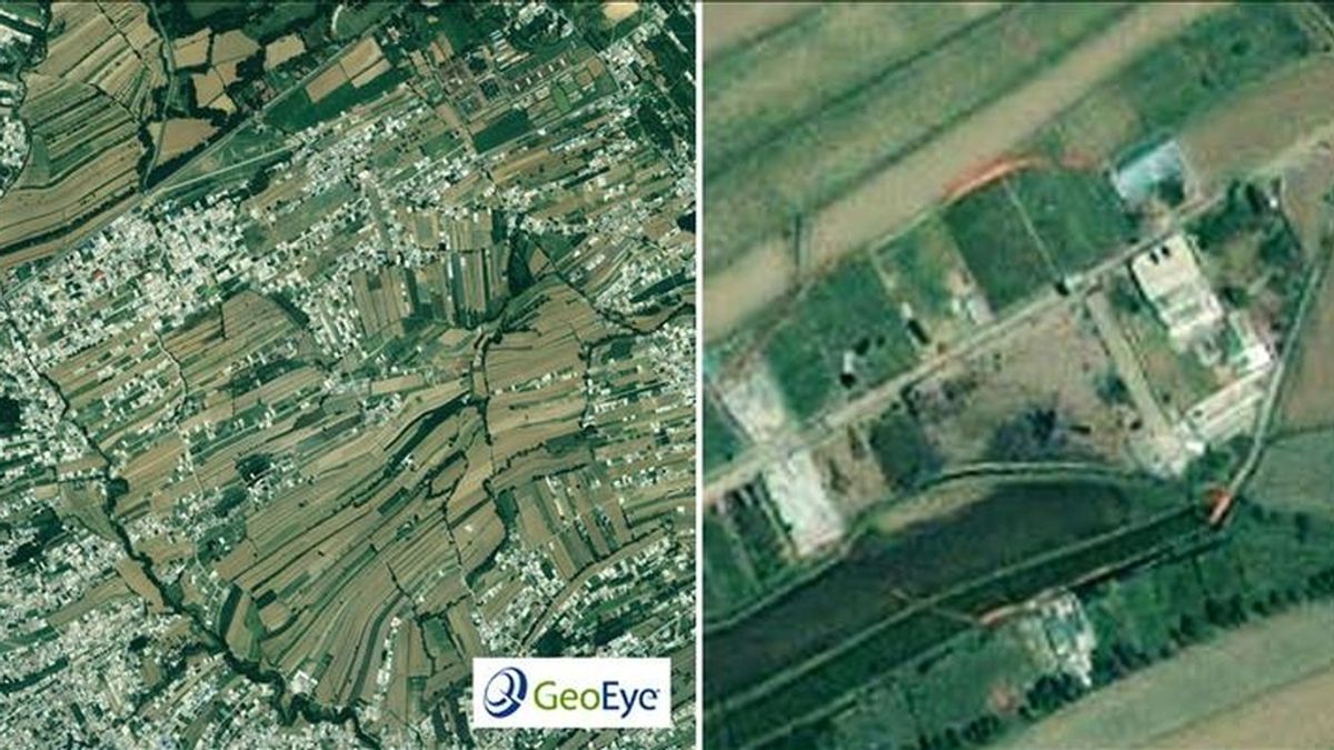 Combo de imágenes cedidas por GeoEye que muestran la edificación amurallada en Abbottabad, Pakistán, donde el jefe de Al Qaeda, Osama bin Laden, fue muerto por tropas estadounidenses. Las imágenes fueron recogidas por el satélite IKONOS. EFE/GEOEY