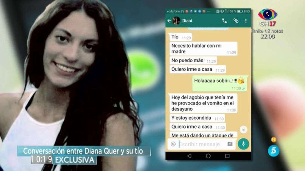 Diana Quer, a su tío: "Estoy escondida, mi padre me ha agarrado del brazo"