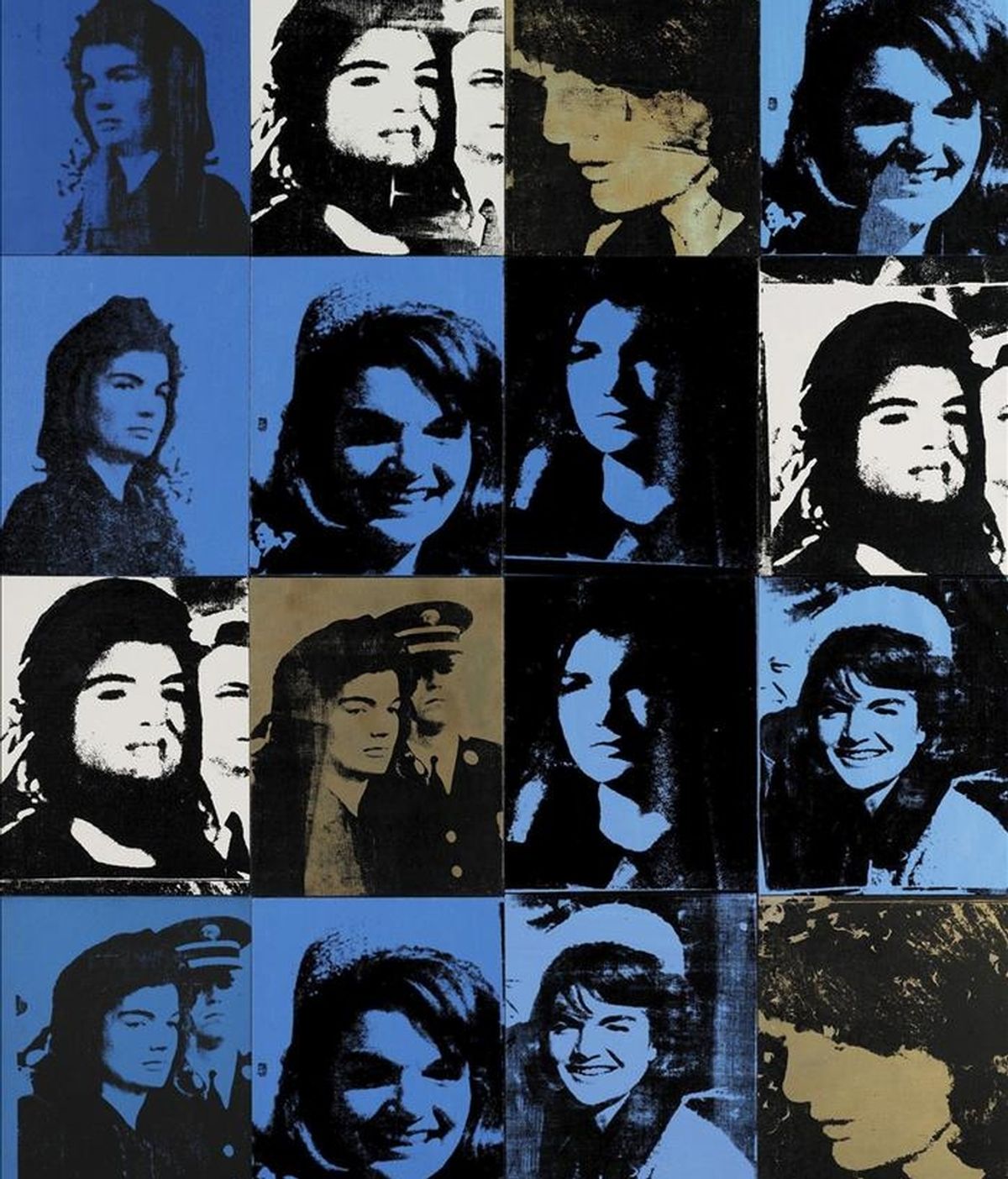 Imagen facilitada por la casa de subastas Sotheby's  en Londres, Inglaterra, que muestra la serigrafía "Sixteen Jackies", hecho por el artista Andy Warhol en 1964. EFE/SOTHEBYS