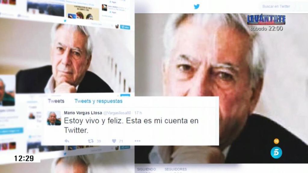 Mario Vargas Llosa desmiente su muerte en Twitter: "Estoy vivo y feliz"