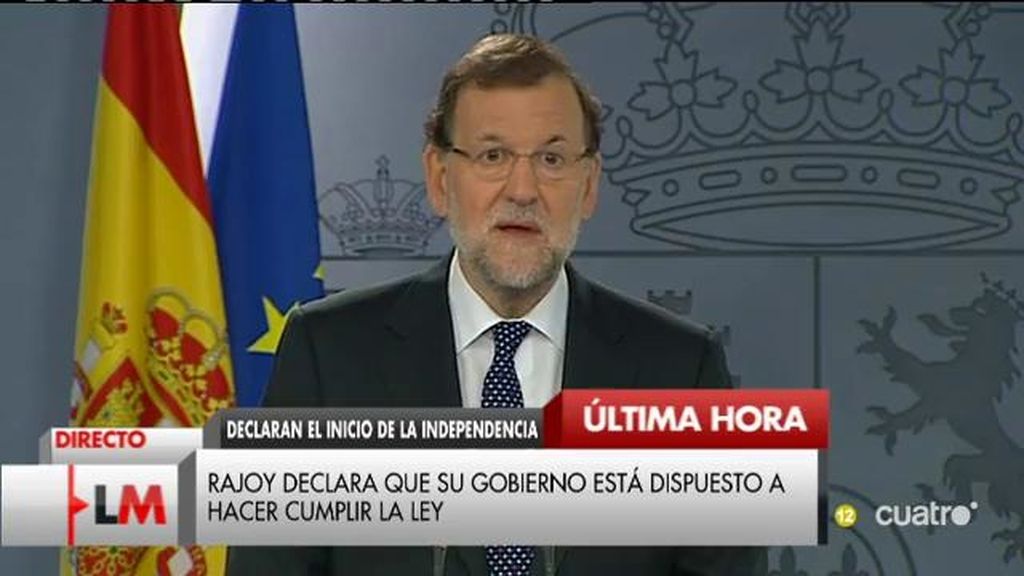 Declaracion institucional de Rajoy frente a la  propuesta de Junts pel Sí y CUP de declarar el inicio de la independencia