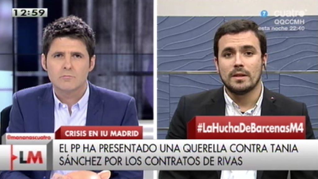 A. Garzón: "Tania Sánchez tiene que seguir combatiendo a la mafia de Madrid, aunque siga poniéndole palos en las ruedas"