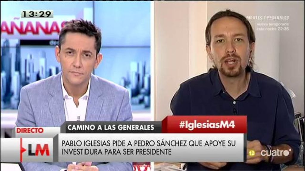 Pablo Iglesias: "Queremos ser la lista más votada. Estoy convencido de que la gente del PSOE va a decir 'mejor con Podemos"