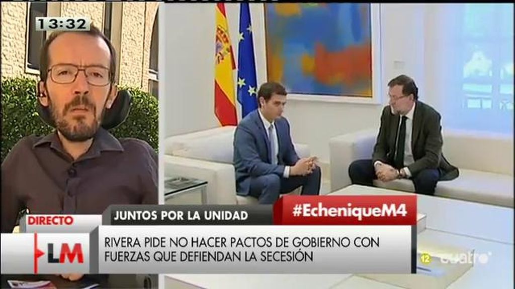 Echenique, de la reunión de Mariano Rajoy y Albert Rivera: “Puedo intuir que van a hablar de más cosas que de Cataluña”