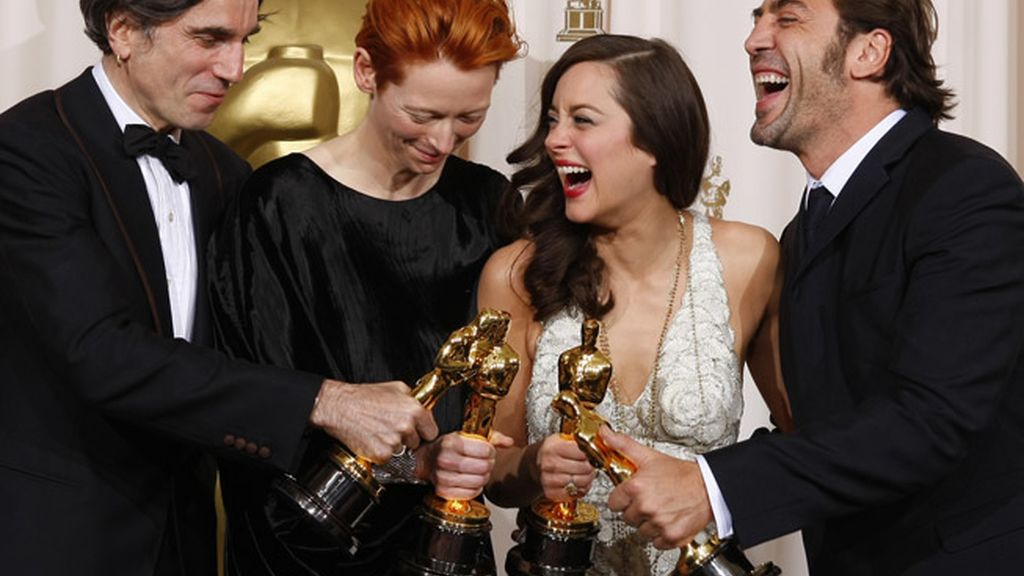 Daniel Day-Lewis, Tilda Swinton, Marion Cotillard, y Javier Bardem en 2007