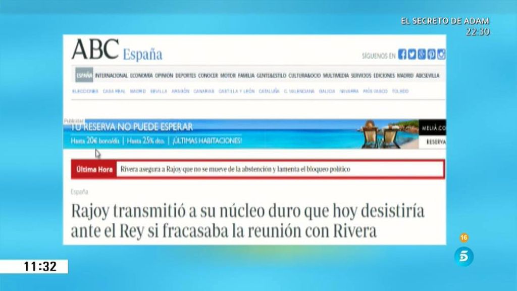 Según 'ABC', Rajoy renunciará ante el Rey si fracasa la reunión con Rivera