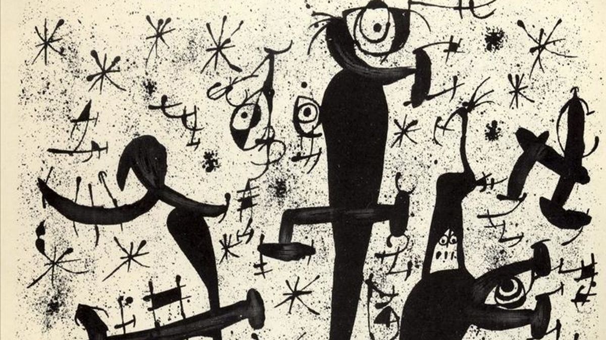 Fotografía facilitada por la Galería Joan Gaspar de una litografía de la serie en blanco y negro "Homenatge a Joan Prats" que forma parte de la exposición "Joan Miró. Obra Grabada" que permanecerá abierta desde hasta el próximo 31 de mayo en la Galería, en Madrid. EFE