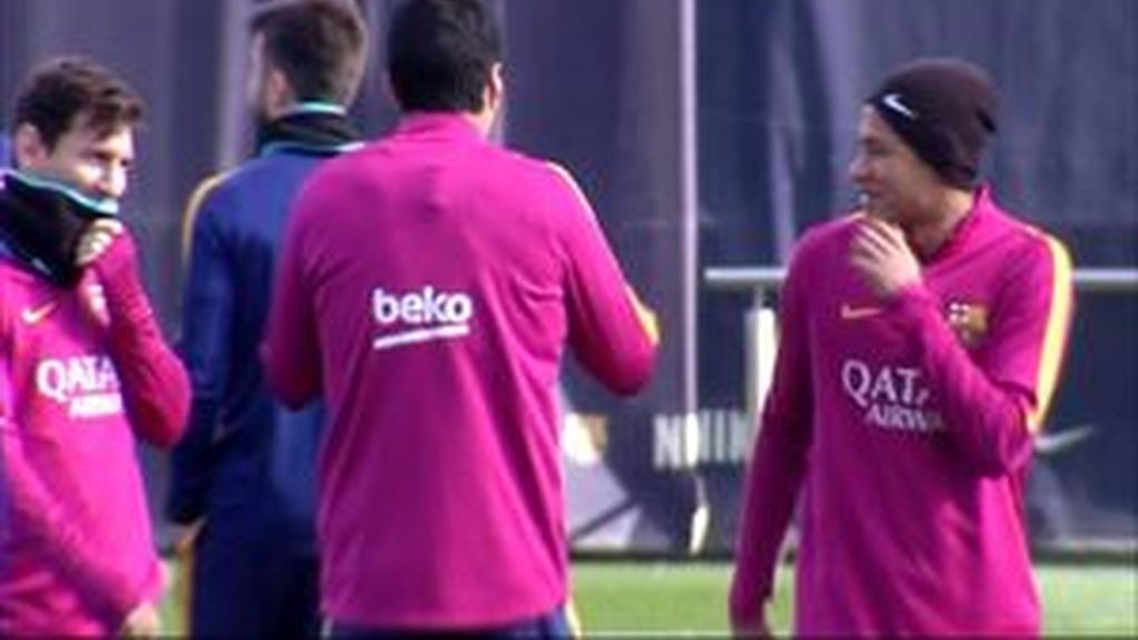 Neymar, Messi y Suárez se lo pasan en grande en el entrenamiento