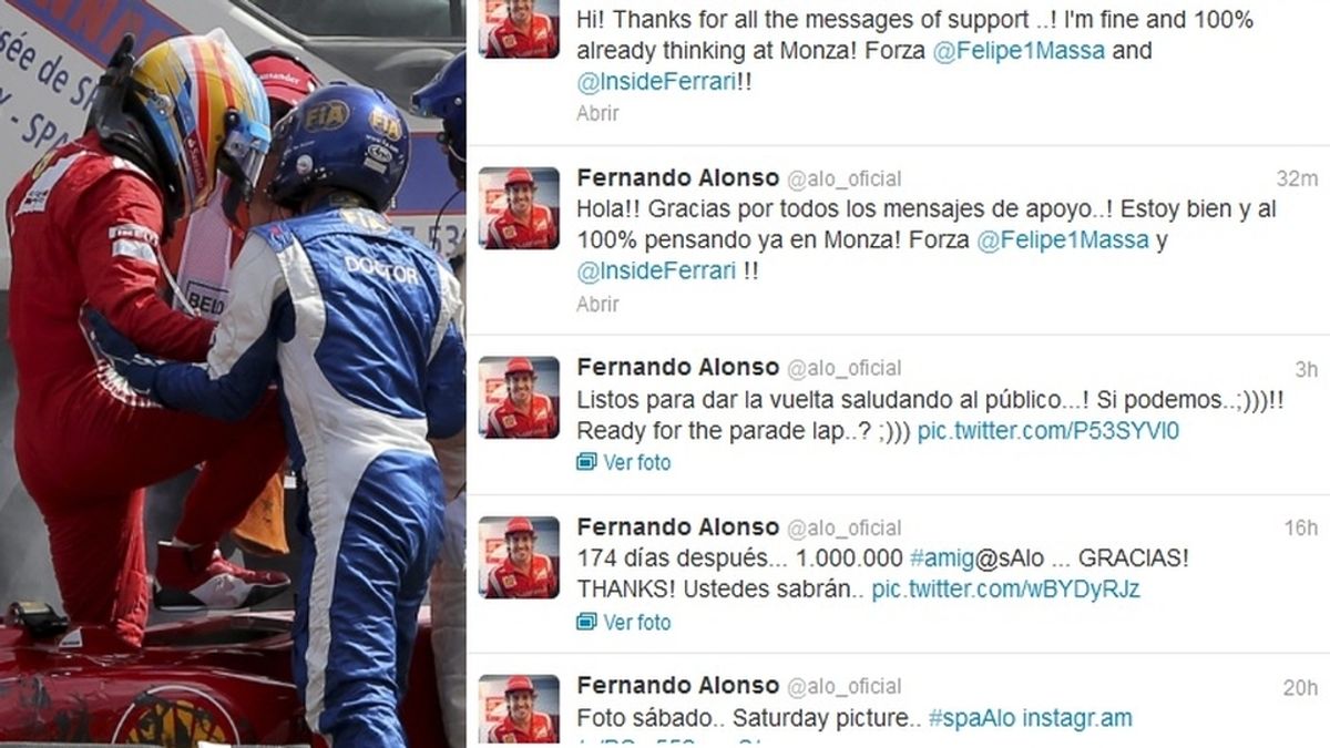 Fernando Alonso tras el accidente (Twitter)