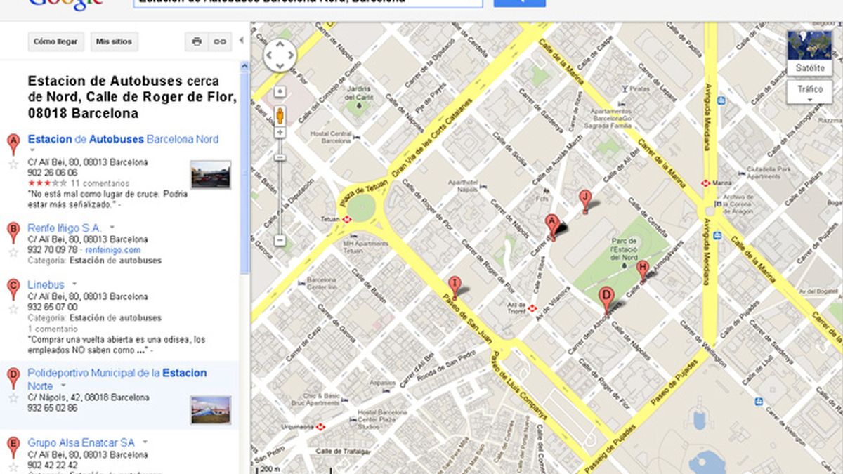 Google maps, Barcelona, nombres calles