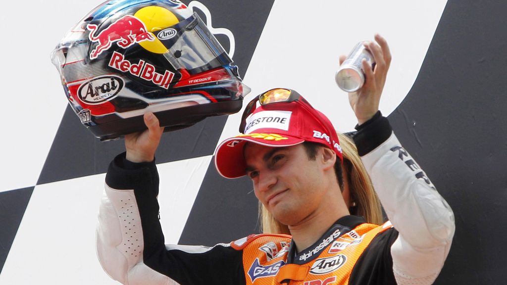 Dani Pedrosa, en el podio de Estoril