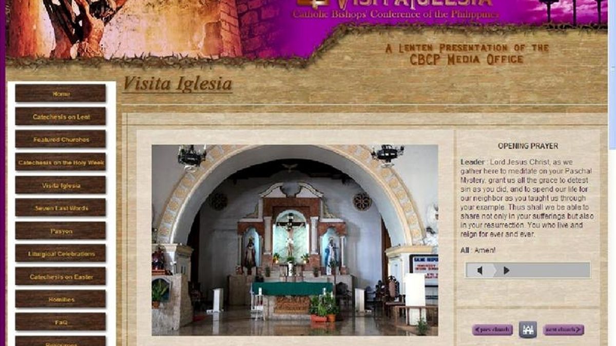 Vista de la página web visitaiglesia.net que permite a los filipinos que se encuentran en el extranjero o con mala salud cumplir por internet con algunas obligaciones religiosas propias de la Semana Santa. EFE