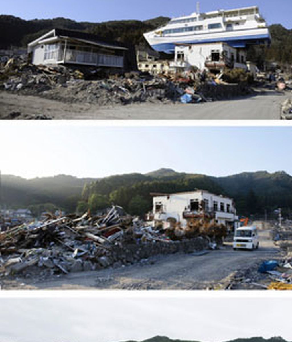 En Otsuchi, un barco fue arrastrado encima de una casa