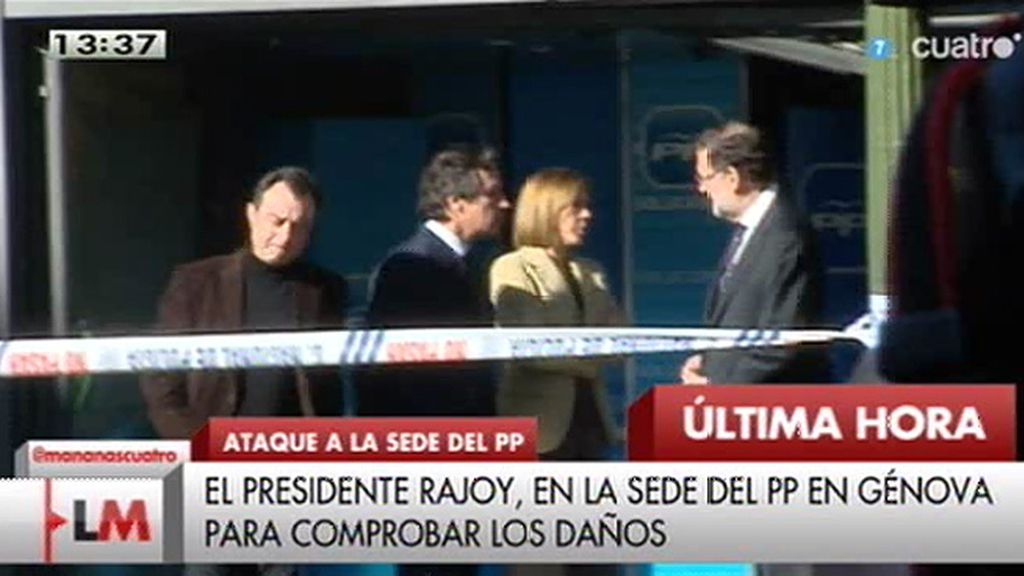 Rajoy visita la sede del PP en Génova para comprobar los daños