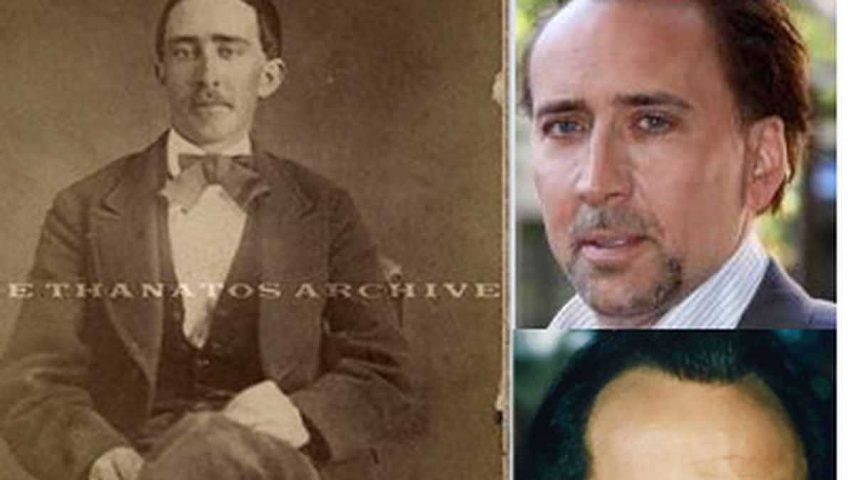 Nicolas Cage, a la derecha, mientras que a la izquierda, la imagen de 1870 en la que aparece un hombre con un parecido extraordinario al actor.