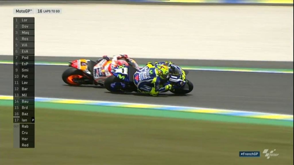 ¡Pasadón! Así se 'comió' Rossi a Márquez en la carrera de MotoGP en Francia