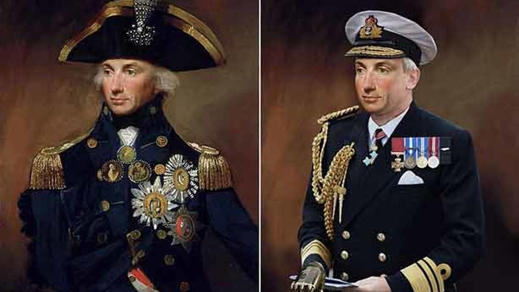 Horatio Nelson, famoso por su victoria en Trafalgar, con un traje naval de la actualidad