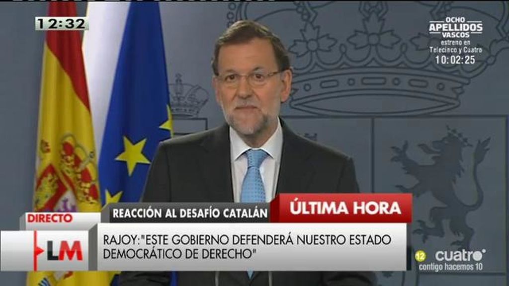 Rajoy: "Estamos defendiendo los derechos de todos los ciudadanos, especialmente de los catalanes"