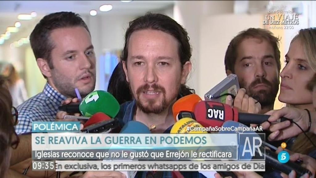 Iglesias: “Me sorprendió que Errejón criticase en Twitter mi intervención en un mitin”