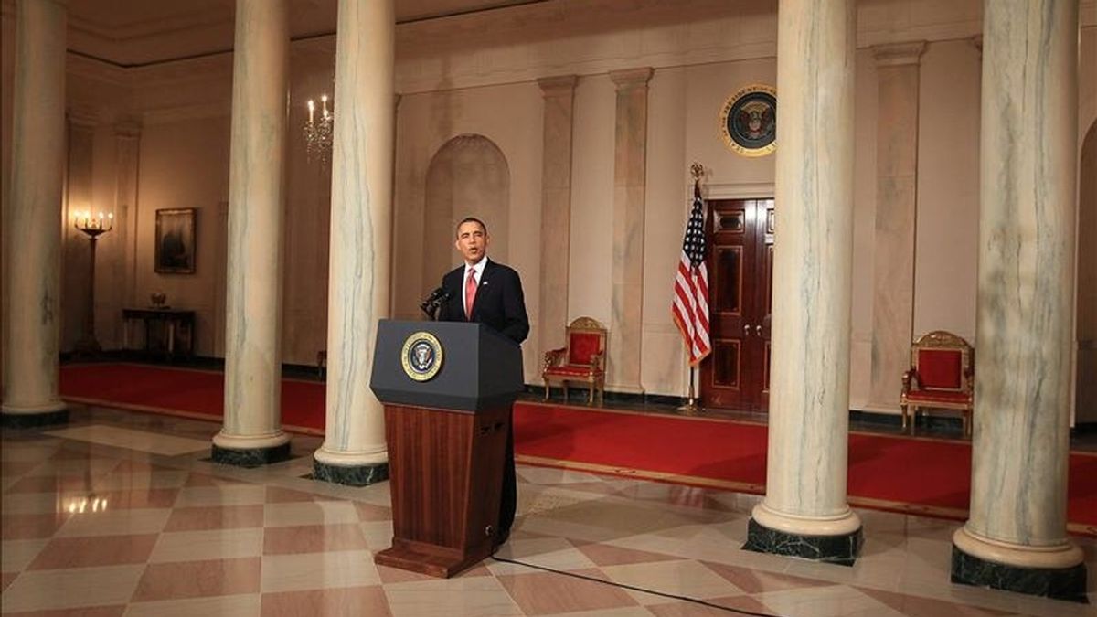 El presidente de Estados Unidos, Barack Obama, pronuncia un discurso acerca de la decisión de su homólogo de Egipto, Hosni Mubarak, de no presentarse a las próximas elecciones. EFE