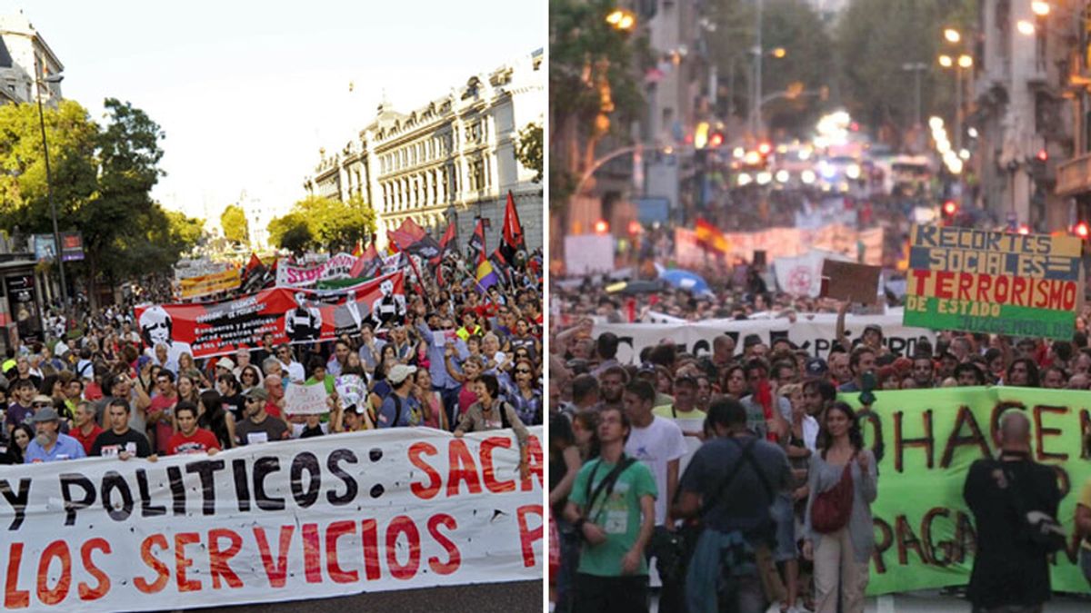 Multitudinarias manifestaciones en defensa de la Educación y la Sanidad recorren Madrid y Barcelona
