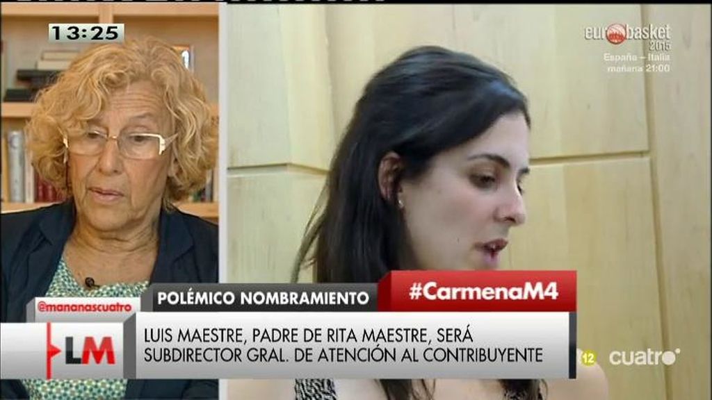 Manuela Carmena defiende el nombramiento de Luis Maestre: “No es incompatible”