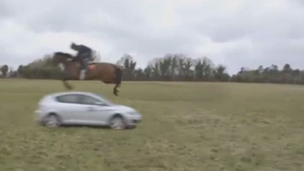 Un caballo salta un coche a 60 kilómetros por hora en un polémico reto
