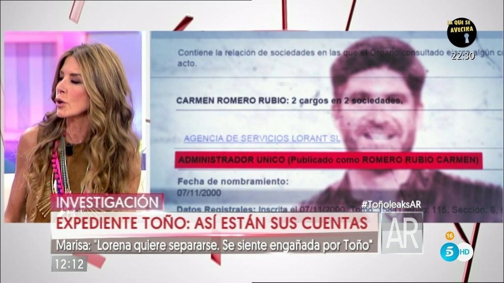 Marisa Martín Blázquez: "Lorena quiere separarse. Se siente engañada por Toño"