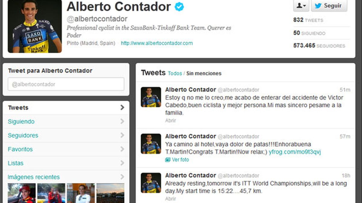 El twitter de Alberto Contador