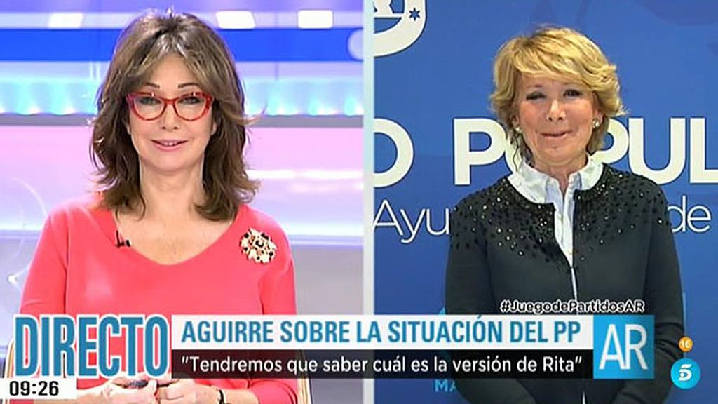 Esperanza Aguirre: "Rita tiene que ir a declarar ya, esta dilación daña al partido"
