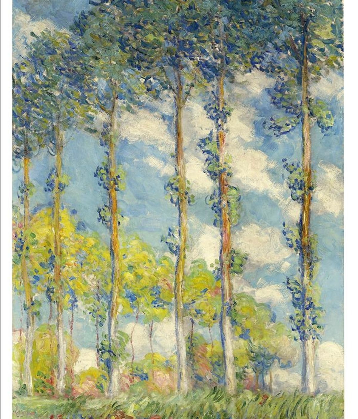Fotografía cedida en donde se aprecia el óleo "Les peupliers", de Claude Monet (1840-1926), que lideró con un precio de 22,48 millones de dólares la subasta de arte impresionista y moderno que celebró Christie's este miércoles en Nueva York (EE.UU.). EFE