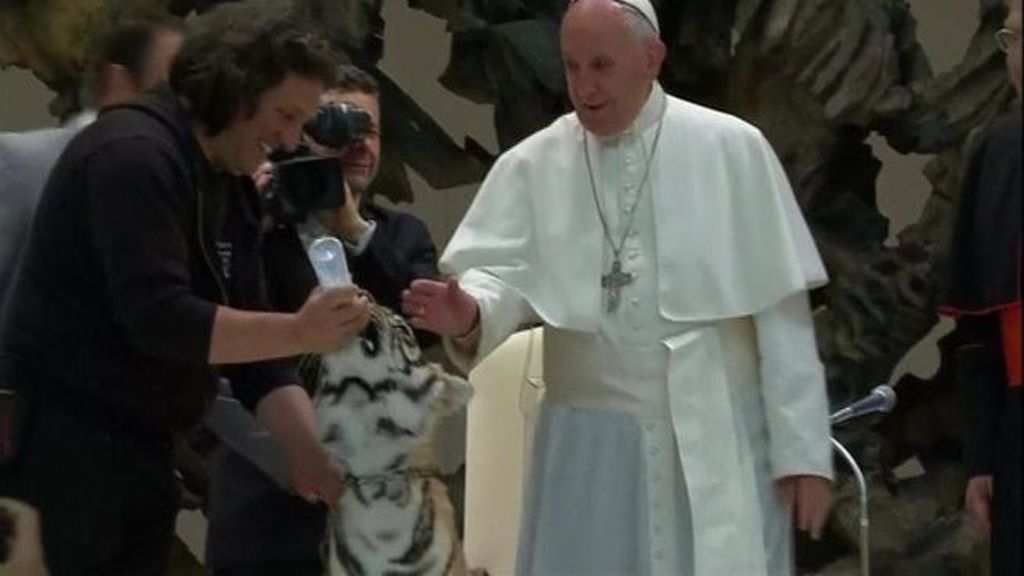 El susto del Papa con un tigre de Bengala