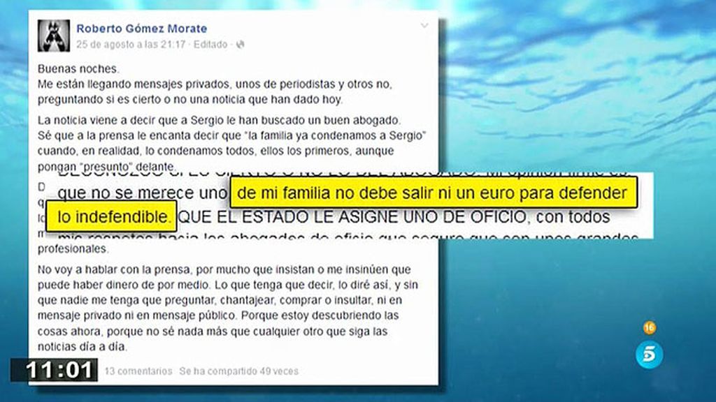 Un familiar de Morate: "De mi familia no debe salir un euro para defender lo indefendible"