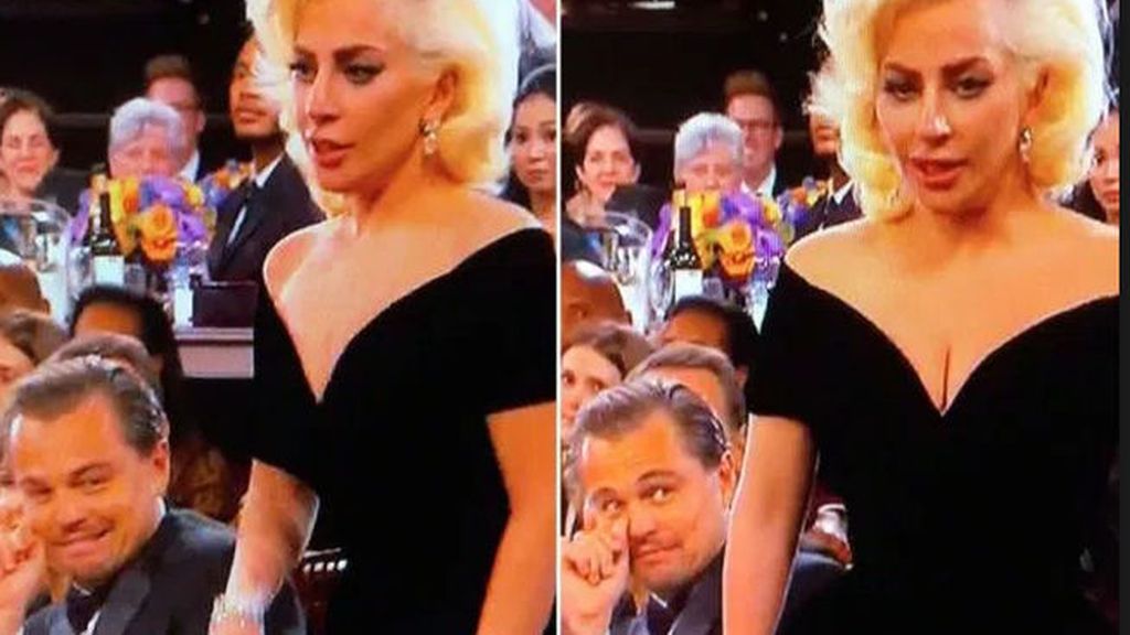 Así reacciona DiCaprio ante el premio de Lady Gaga en 'Los Globos de Oro'