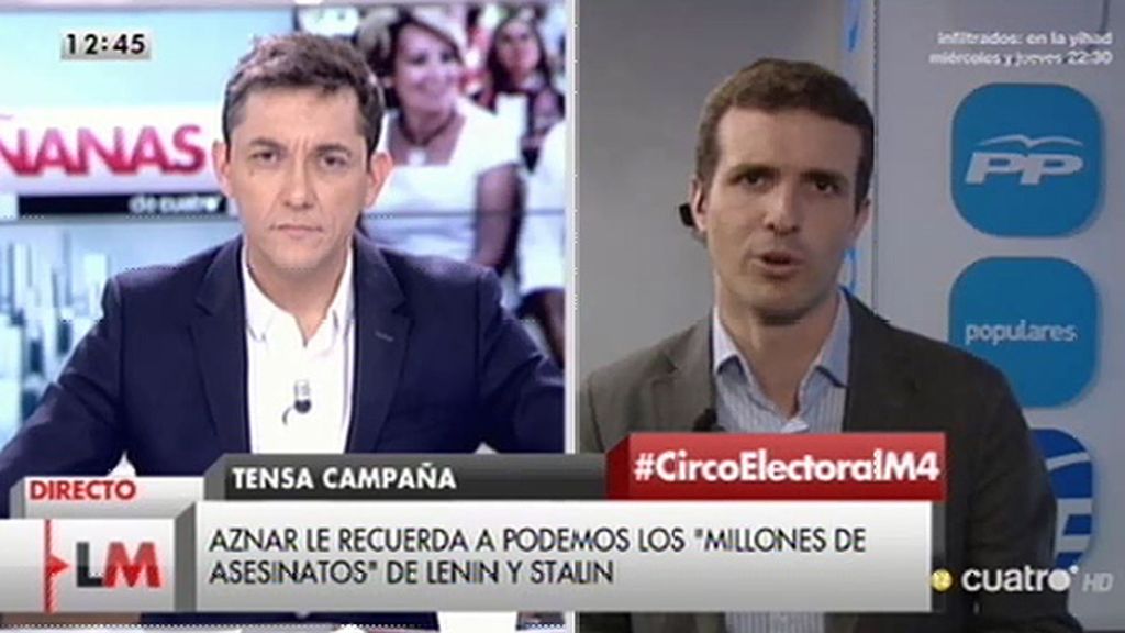 Pablo Casado: "Pablo Iglesias no puede dar lecciones a nadie y menos a Aznar"