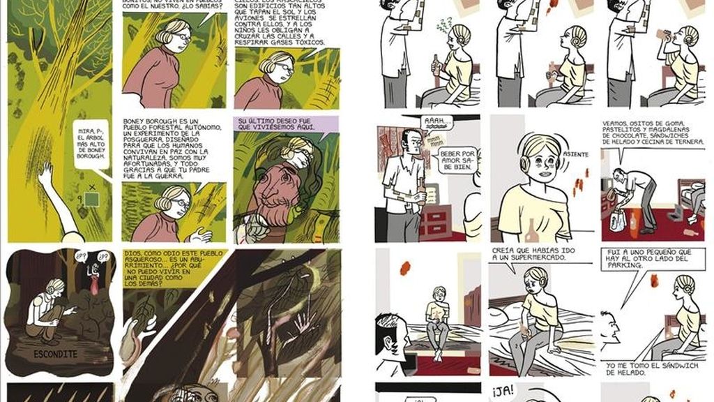 Imágenes facilitadas por la editorial Apa Apa de algunas viñetas del cómic "Body World", de Dash Shaw, empeñado en romper moldes narrativos y gráficos con cada una de sus obras, del que ha hablado en una entrevista con Efe. EFE